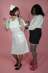 Nurse and secretary strip each other
